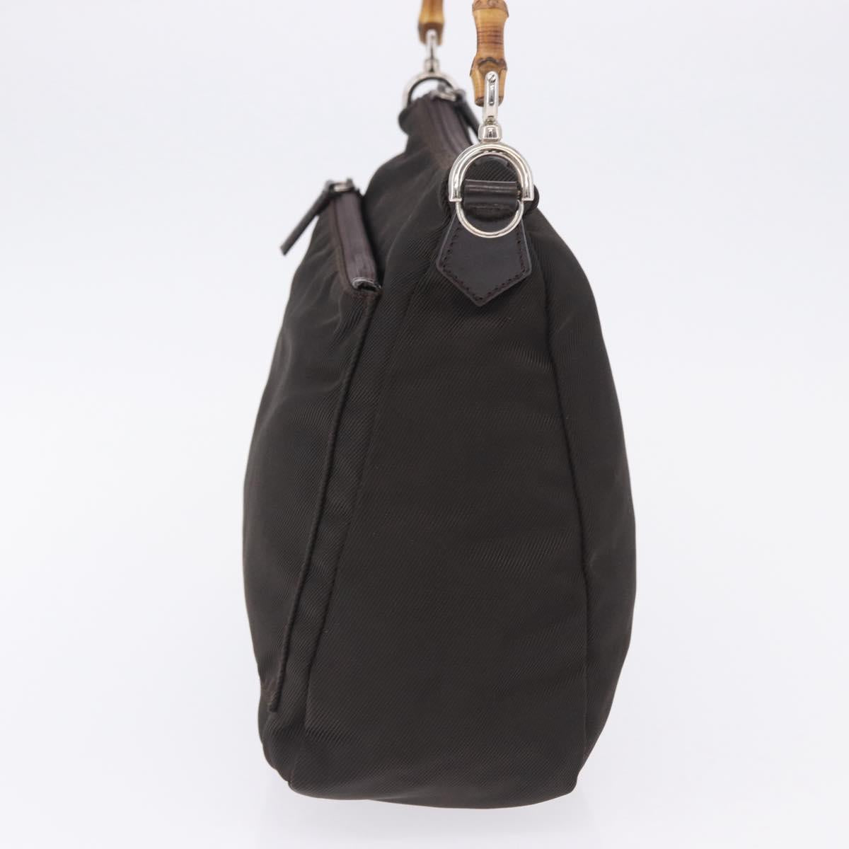 GUCCI Bamboo Hand Bag Nylon Khaki Silver 000 0509 Auth ka5767