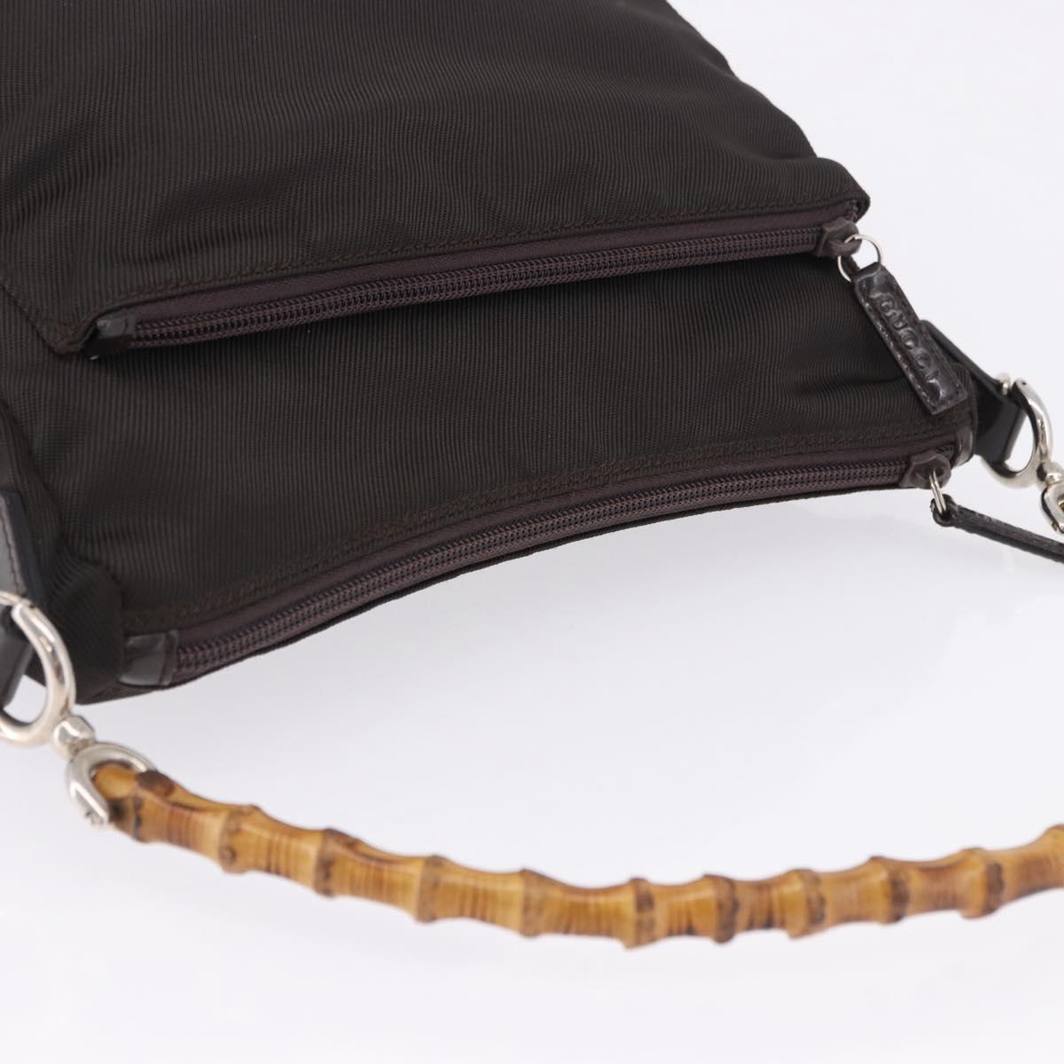 GUCCI Bamboo Hand Bag Nylon Khaki Silver 000 0509 Auth ka5767