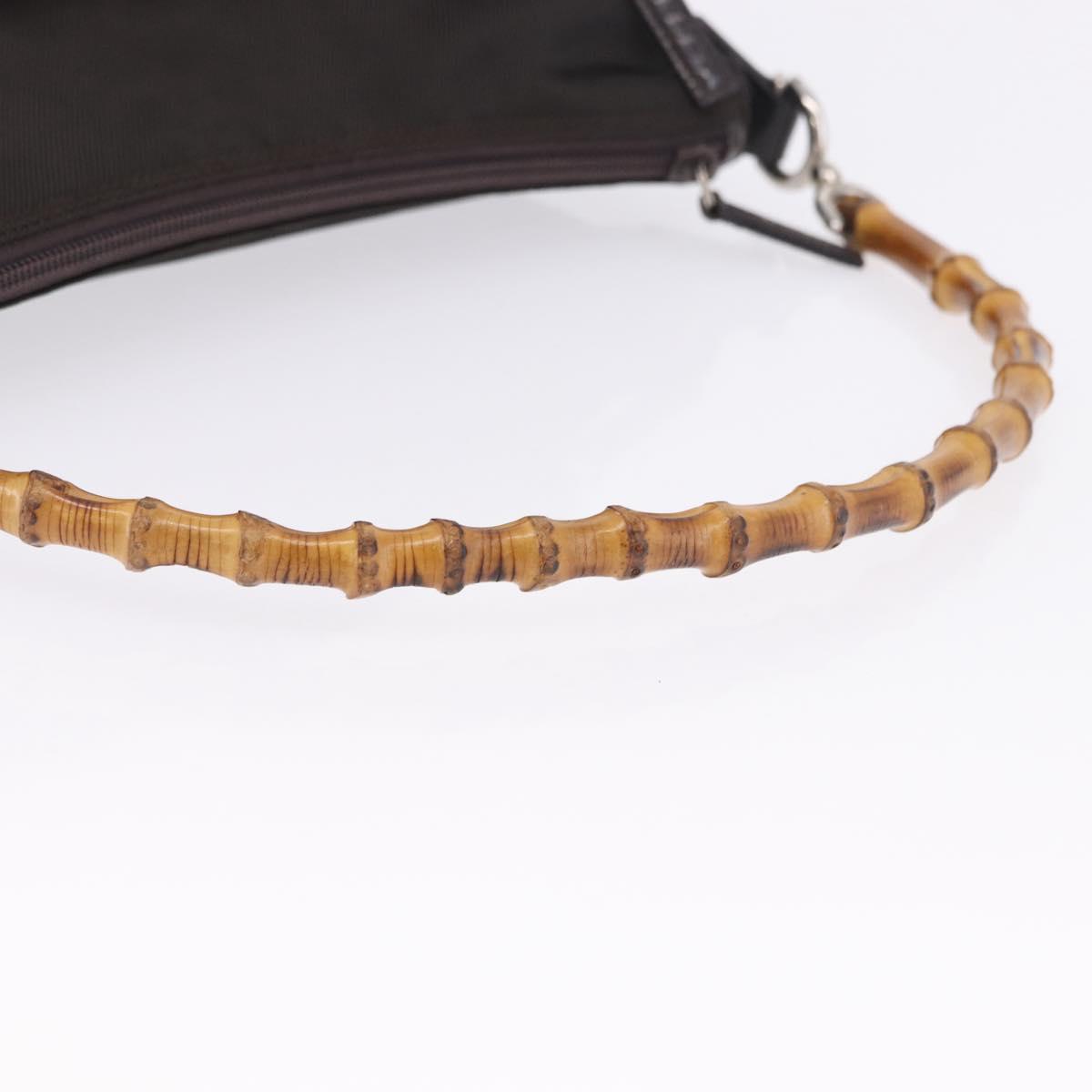 GUCCI Bamboo Hand Bag Nylon Khaki Silver 000 0509 Auth ka5767