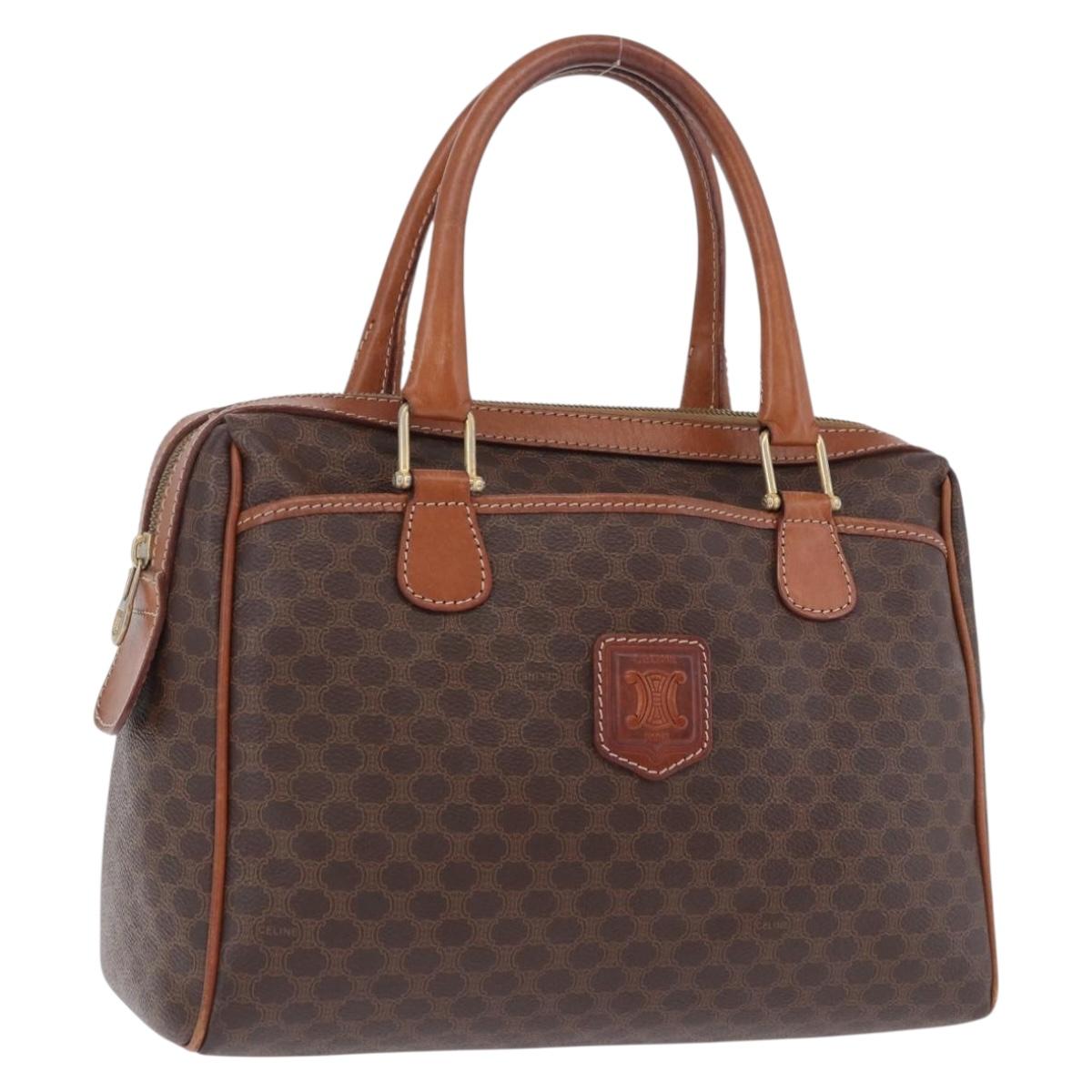 CELINE Macadam Canvas Hand Bag PVC Leather Brown Gold Auth ka5768A
