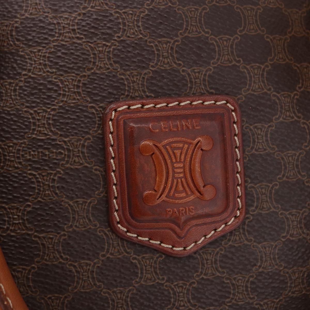 CELINE Macadam Canvas Hand Bag PVC Leather Brown Gold Auth ka5768A
