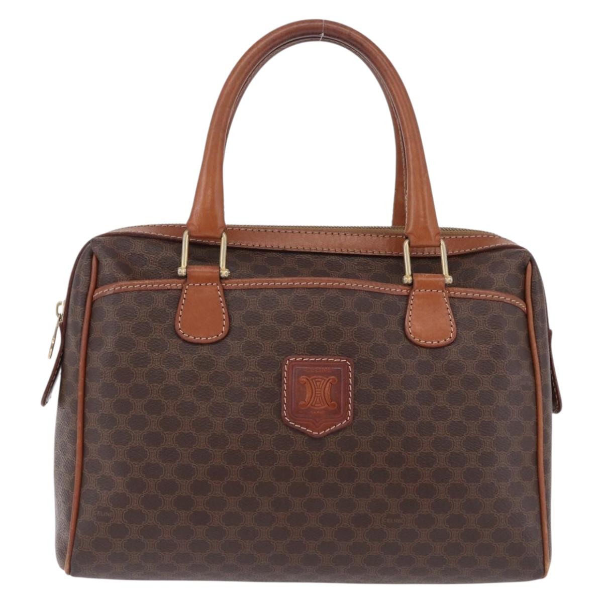 CELINE Macadam Canvas Hand Bag PVC Leather Brown Gold Auth ka5768A