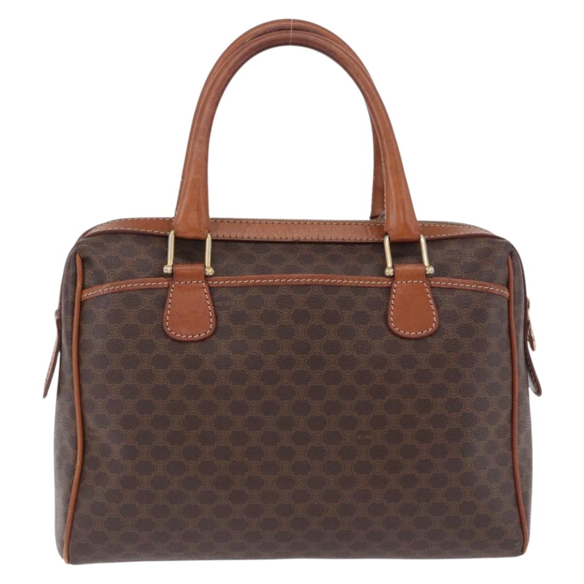 CELINE Macadam Canvas Hand Bag PVC Leather Brown Gold Auth ka5768A