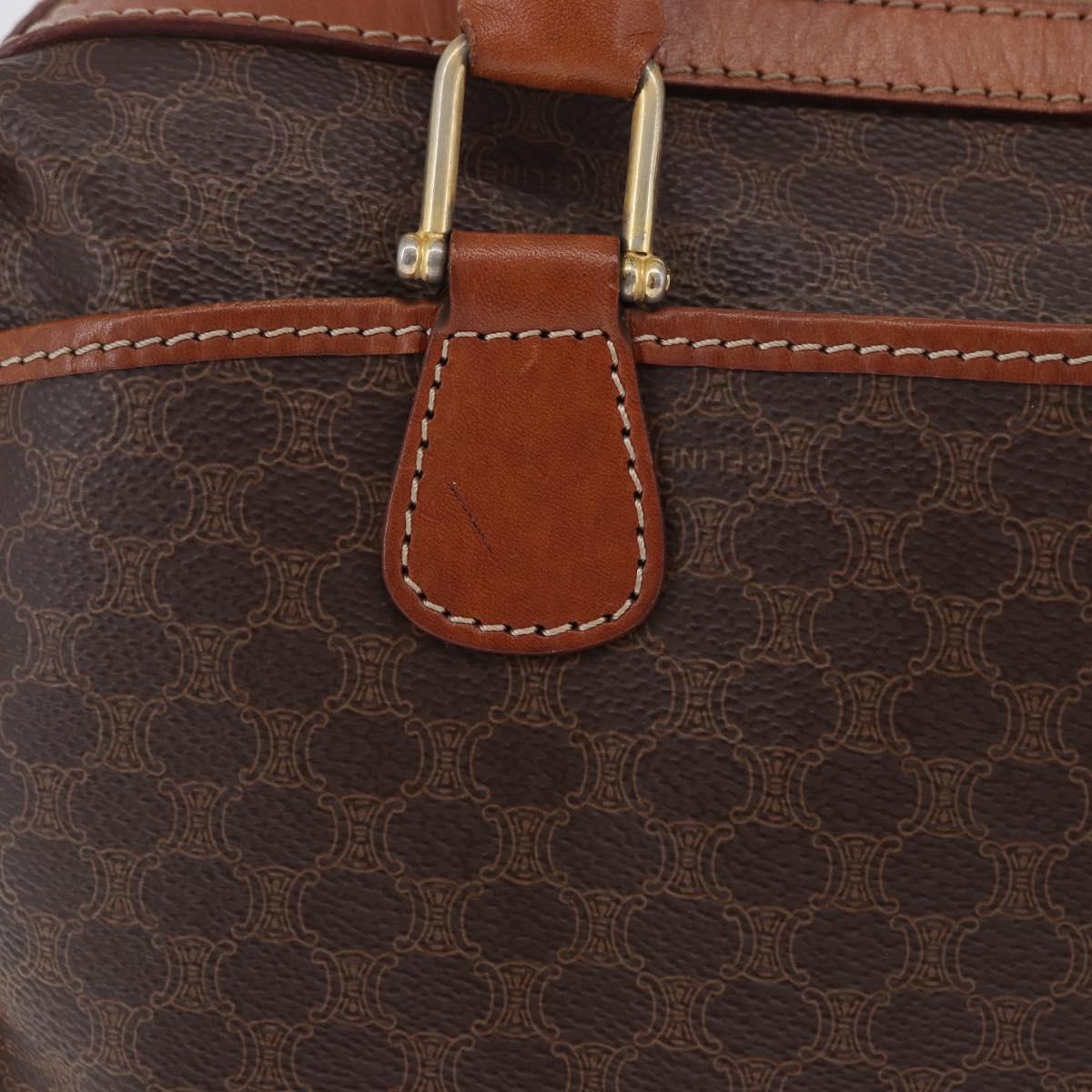 CELINE Macadam Canvas Hand Bag PVC Leather Brown Gold Auth ka5768A