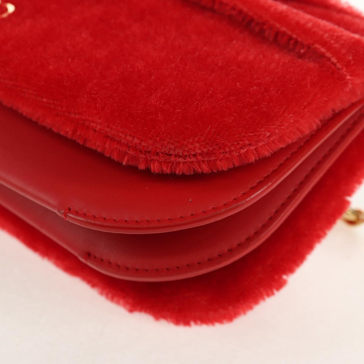 LOEWE Chain Goya Shoulder Bag Leather Red Gold Auth ka576M