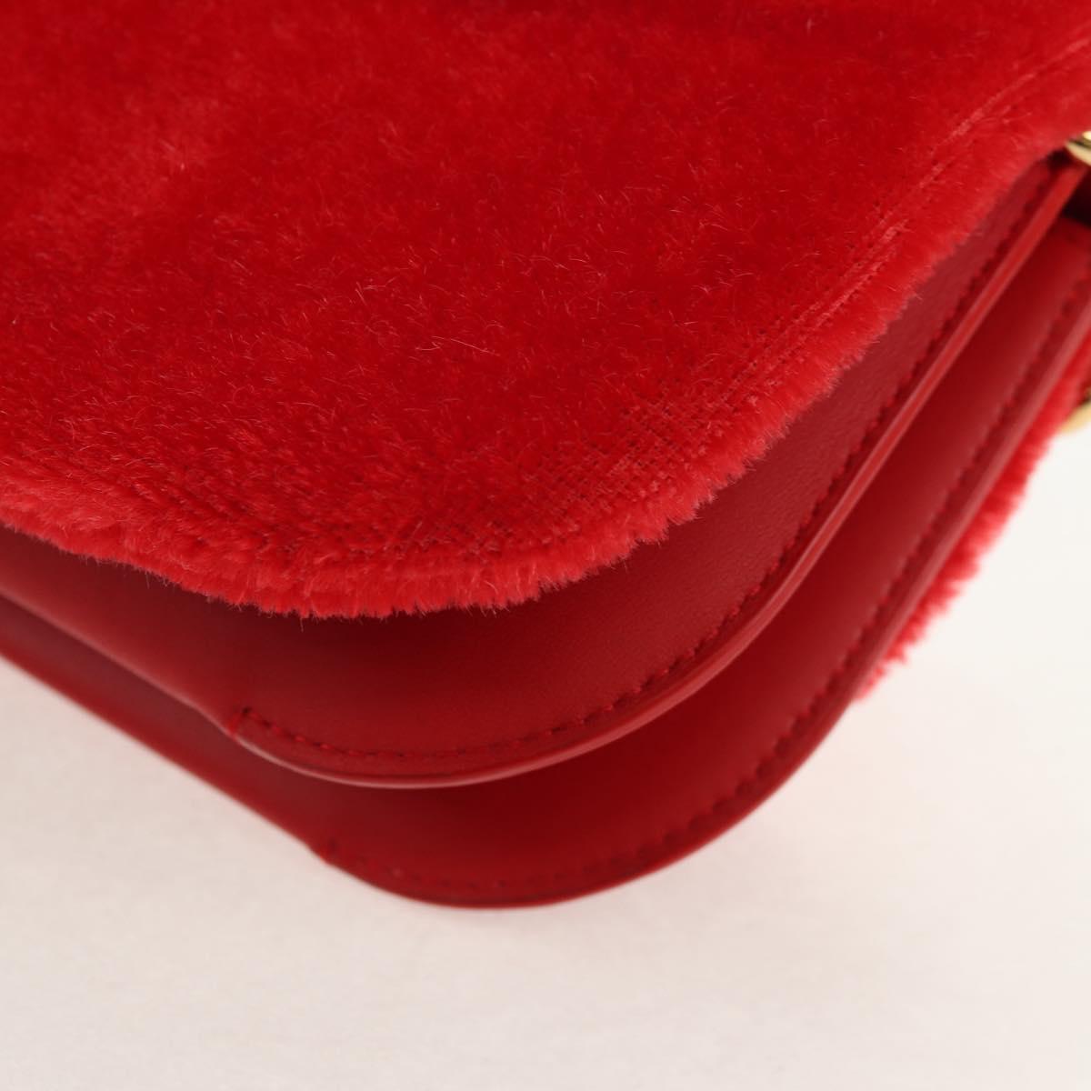 LOEWE Chain Goya Shoulder Bag Leather Red Gold Auth ka576M