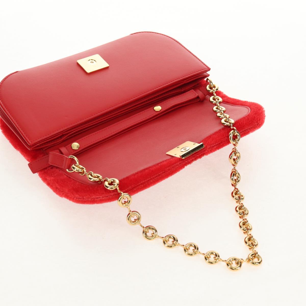 LOEWE Chain Goya Shoulder Bag Leather Red Gold Auth ka576M