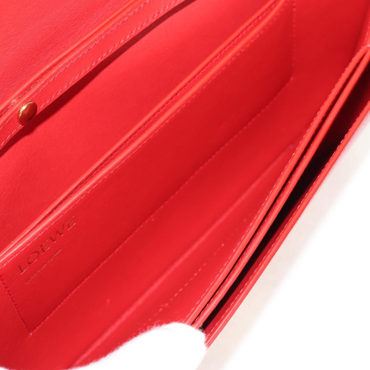 LOEWE Chain Goya Shoulder Bag Leather Red Gold Auth ka576M