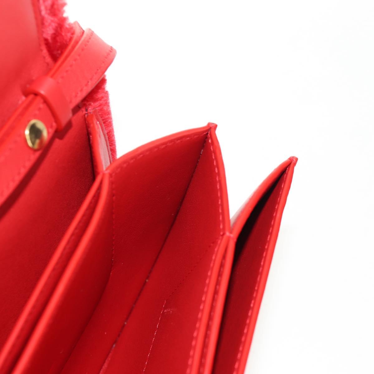 LOEWE Chain Goya Shoulder Bag Leather Red Gold Auth ka576M