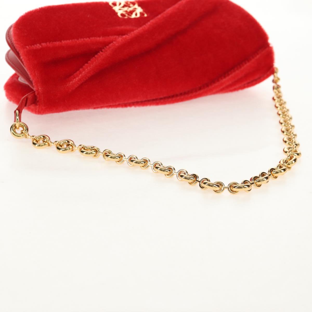 LOEWE Chain Goya Shoulder Bag Leather Red Gold Auth ka576M