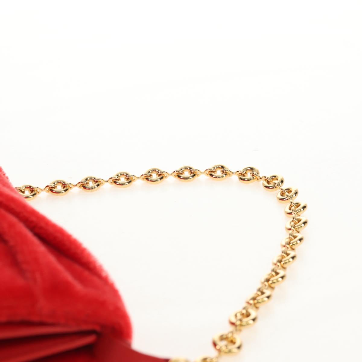 LOEWE Chain Goya Shoulder Bag Leather Red Gold Auth ka576M