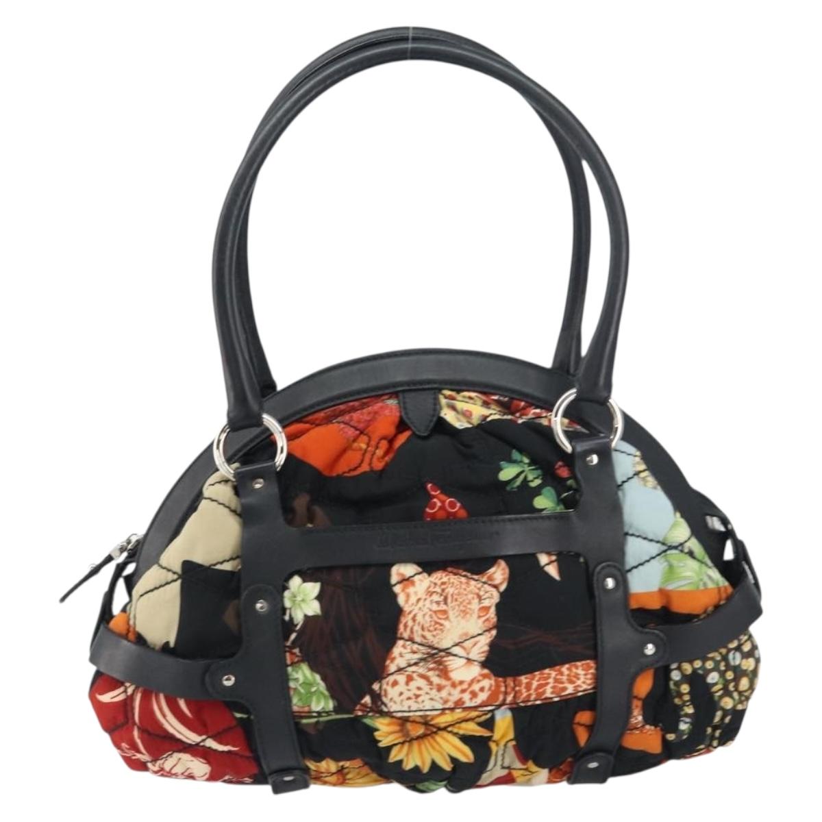 Salvatore Ferragamo Hand Bag Nylon Black Silver Auth ka577