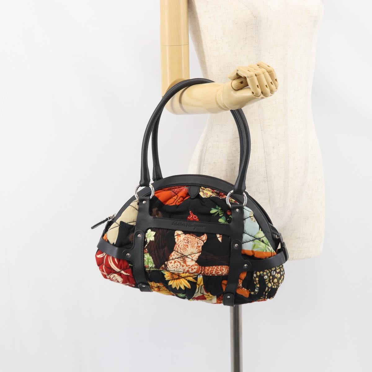 Salvatore Ferragamo Hand Bag Nylon Black Silver Auth ka577