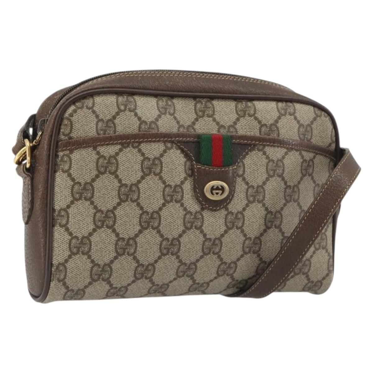 GUCCI GG Supreme Web Sherry Line Bag PVC Beige Gold 116 02 089 Auth ka5771