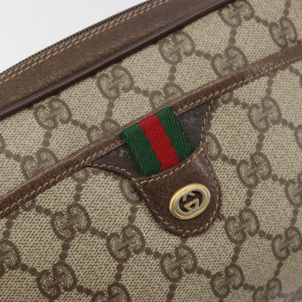 GUCCI GG Supreme Web Sherry Line Bag PVC Beige Gold 116 02 089 Auth ka5771
