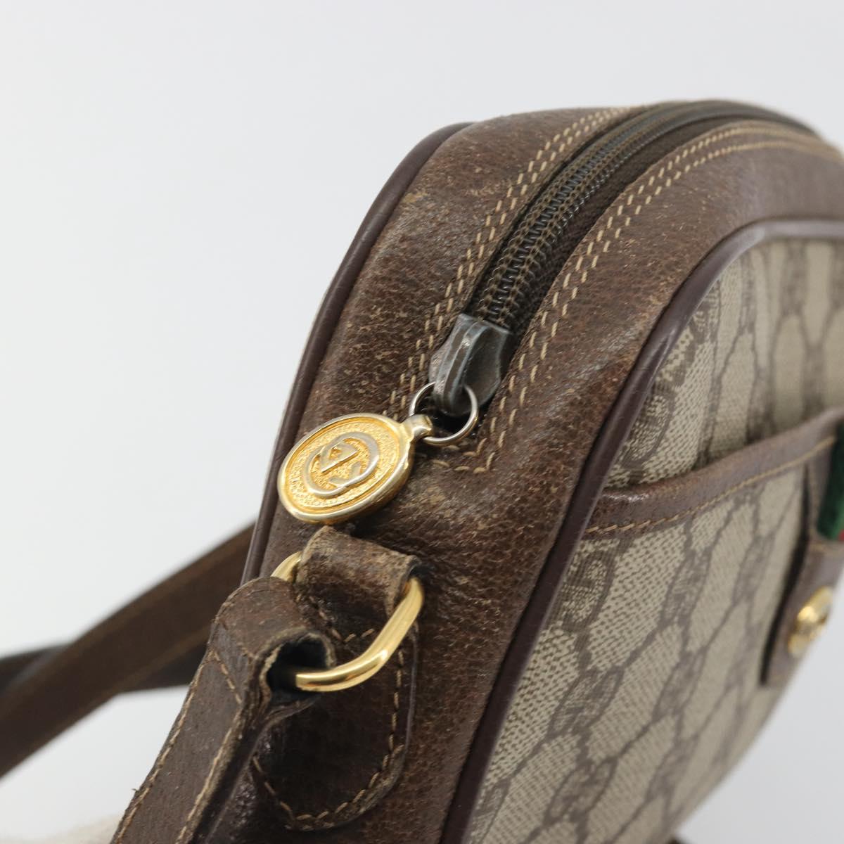 GUCCI GG Supreme Web Sherry Line Bag PVC Beige Gold 116 02 089 Auth ka5771