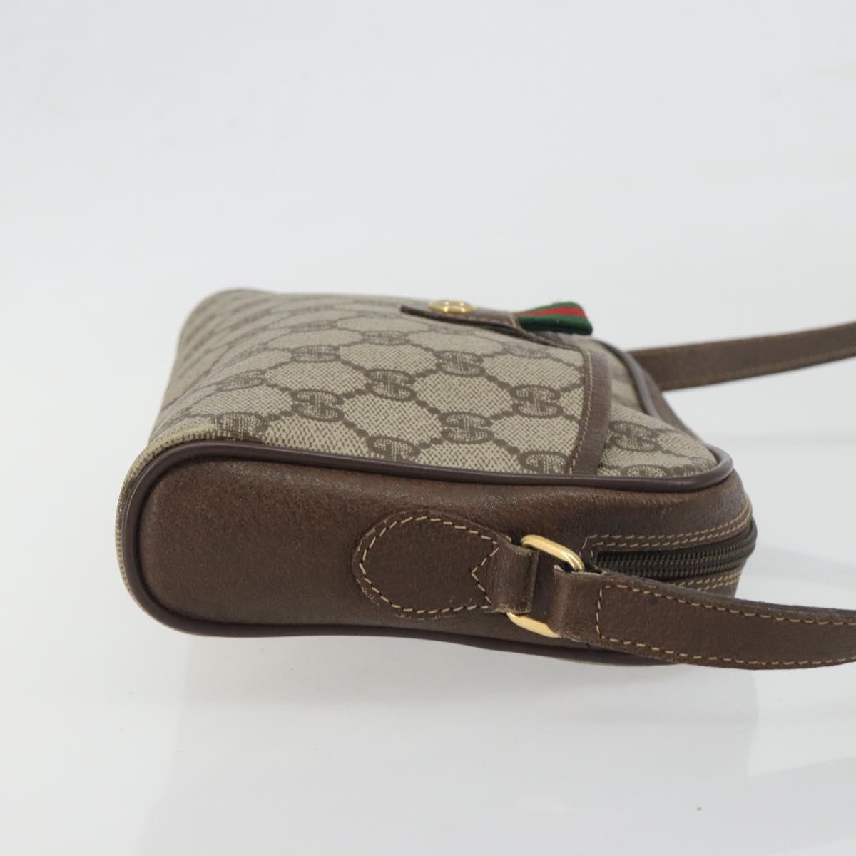 GUCCI GG Supreme Web Sherry Line Bag PVC Beige Gold 116 02 089 Auth ka5771