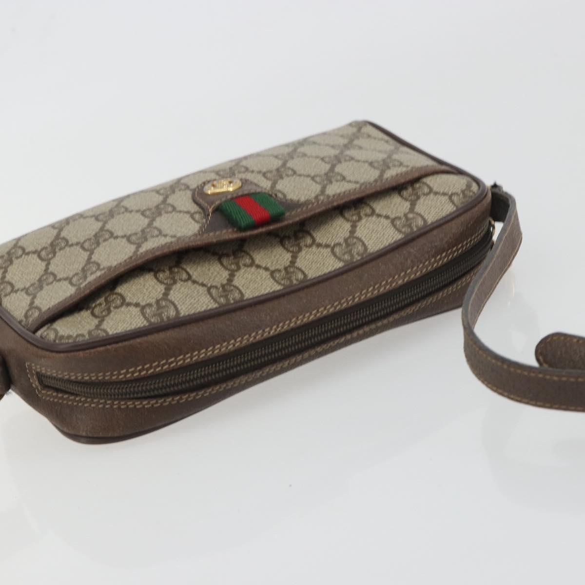 GUCCI GG Supreme Web Sherry Line Bag PVC Beige Gold 116 02 089 Auth ka5771