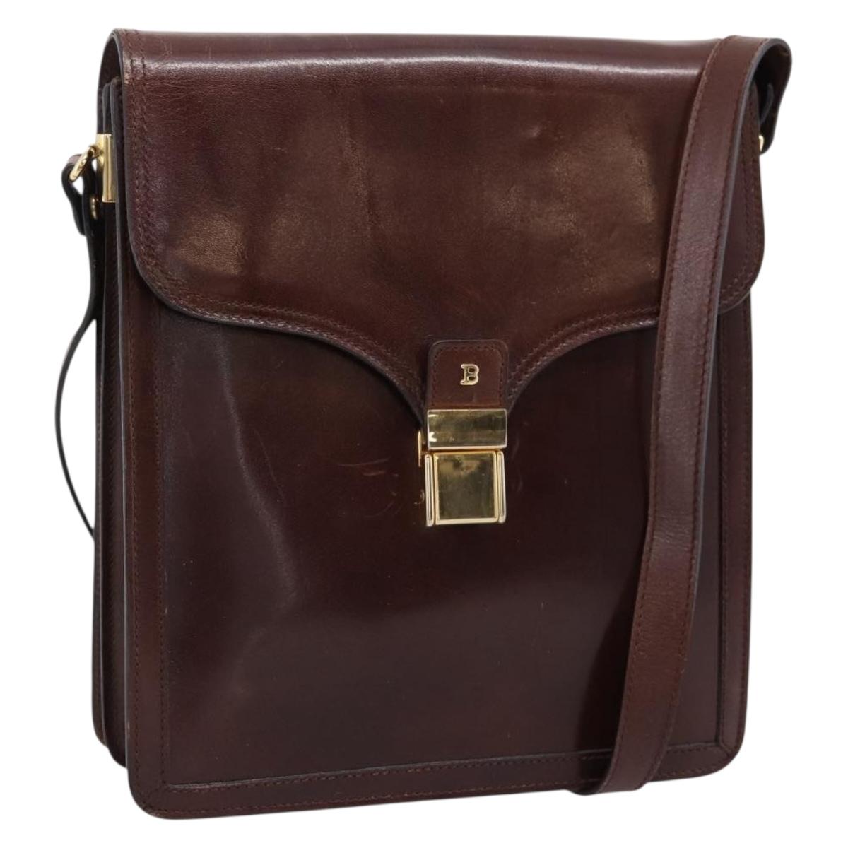 BALLY Shoulder Bag Leather Brown Gold Auth ka5774