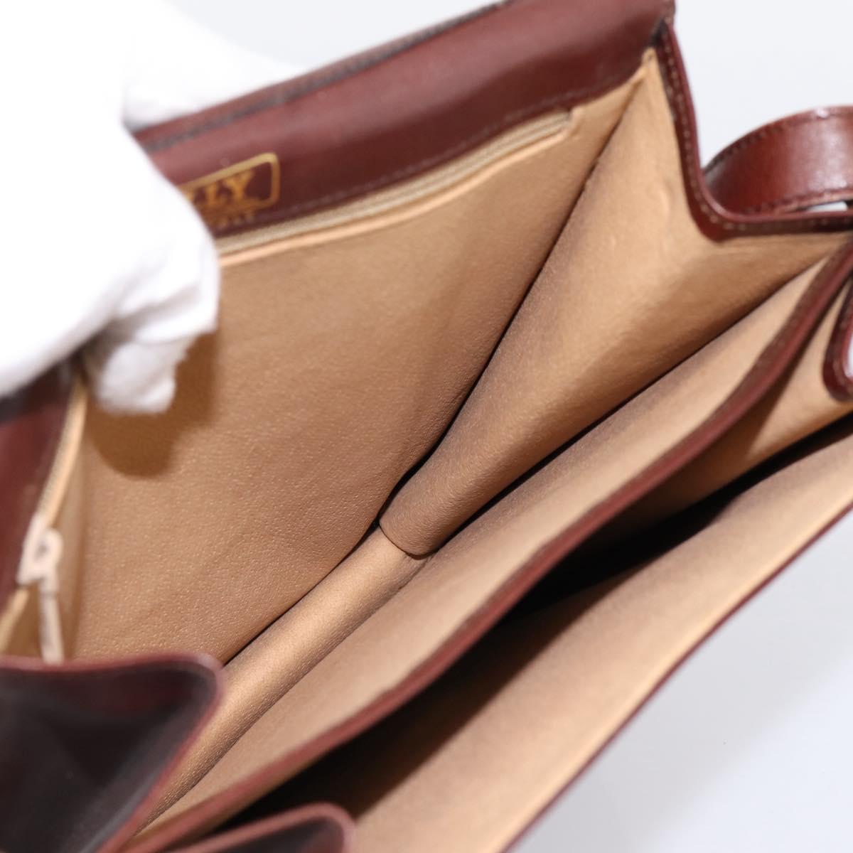 BALLY Shoulder Bag Leather Brown Gold Auth ka5774