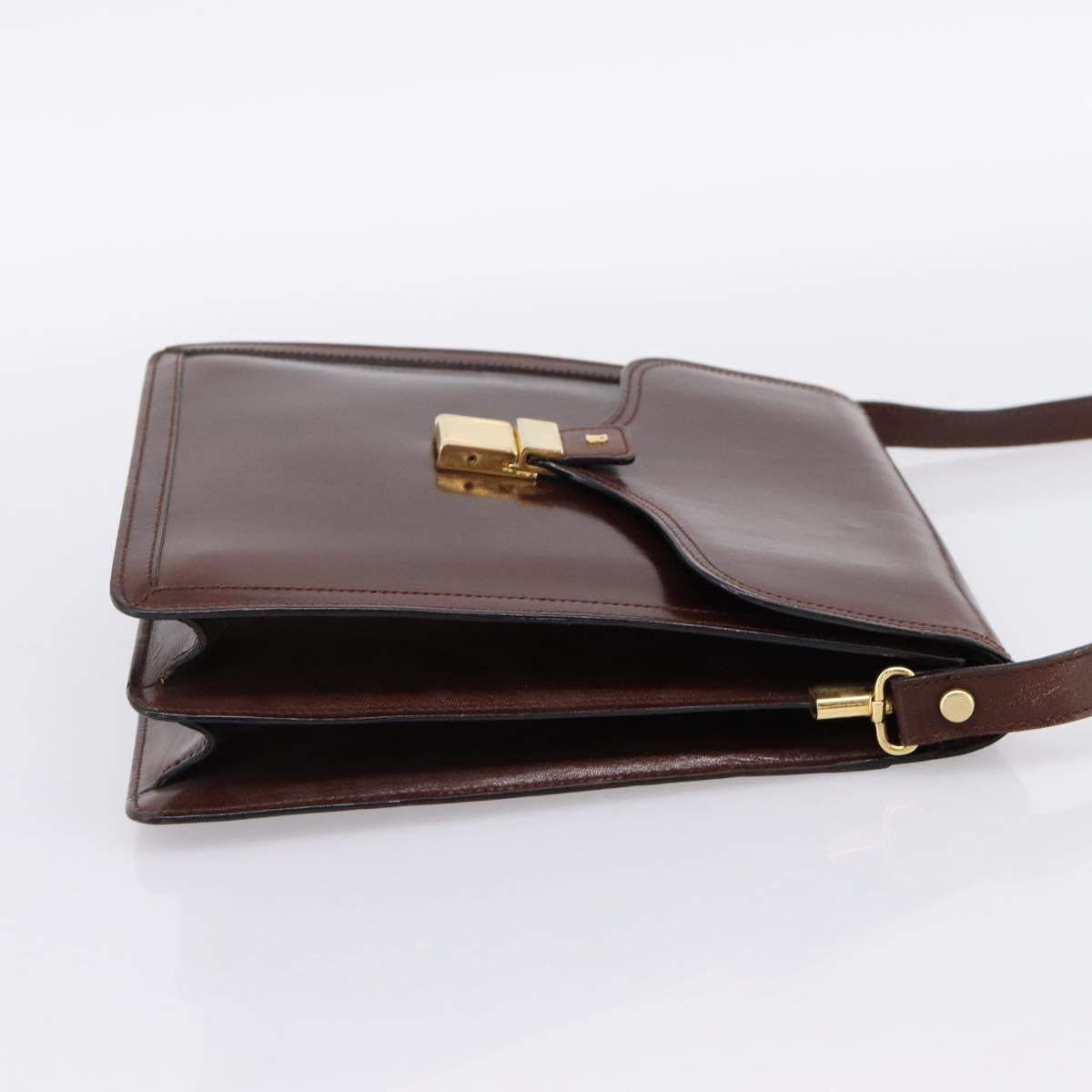 BALLY Shoulder Bag Leather Brown Gold Auth ka5774