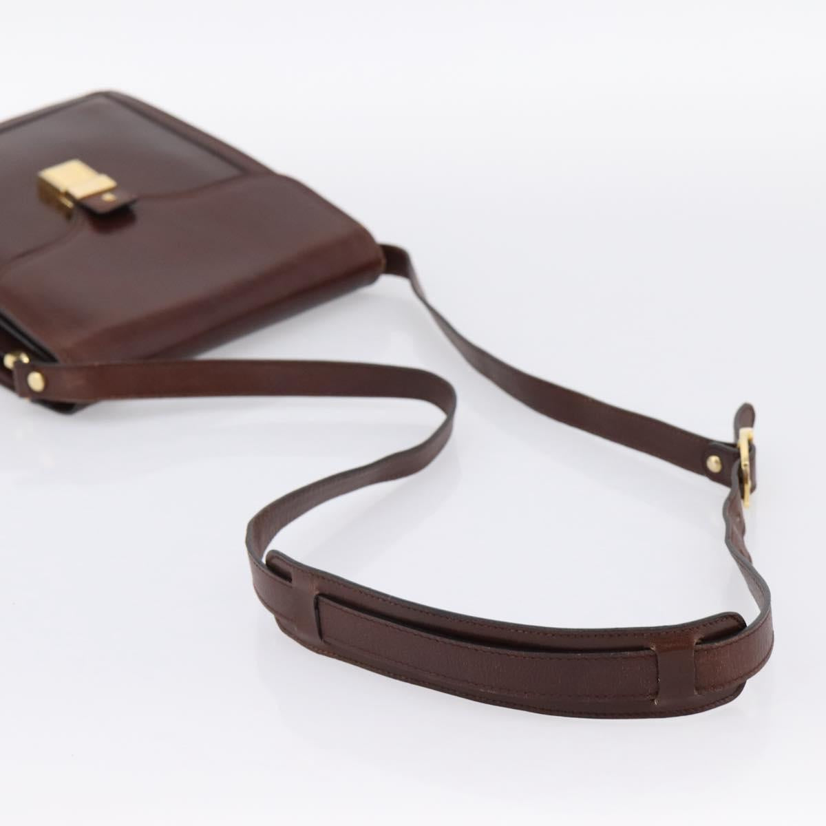BALLY Shoulder Bag Leather Brown Gold Auth ka5774