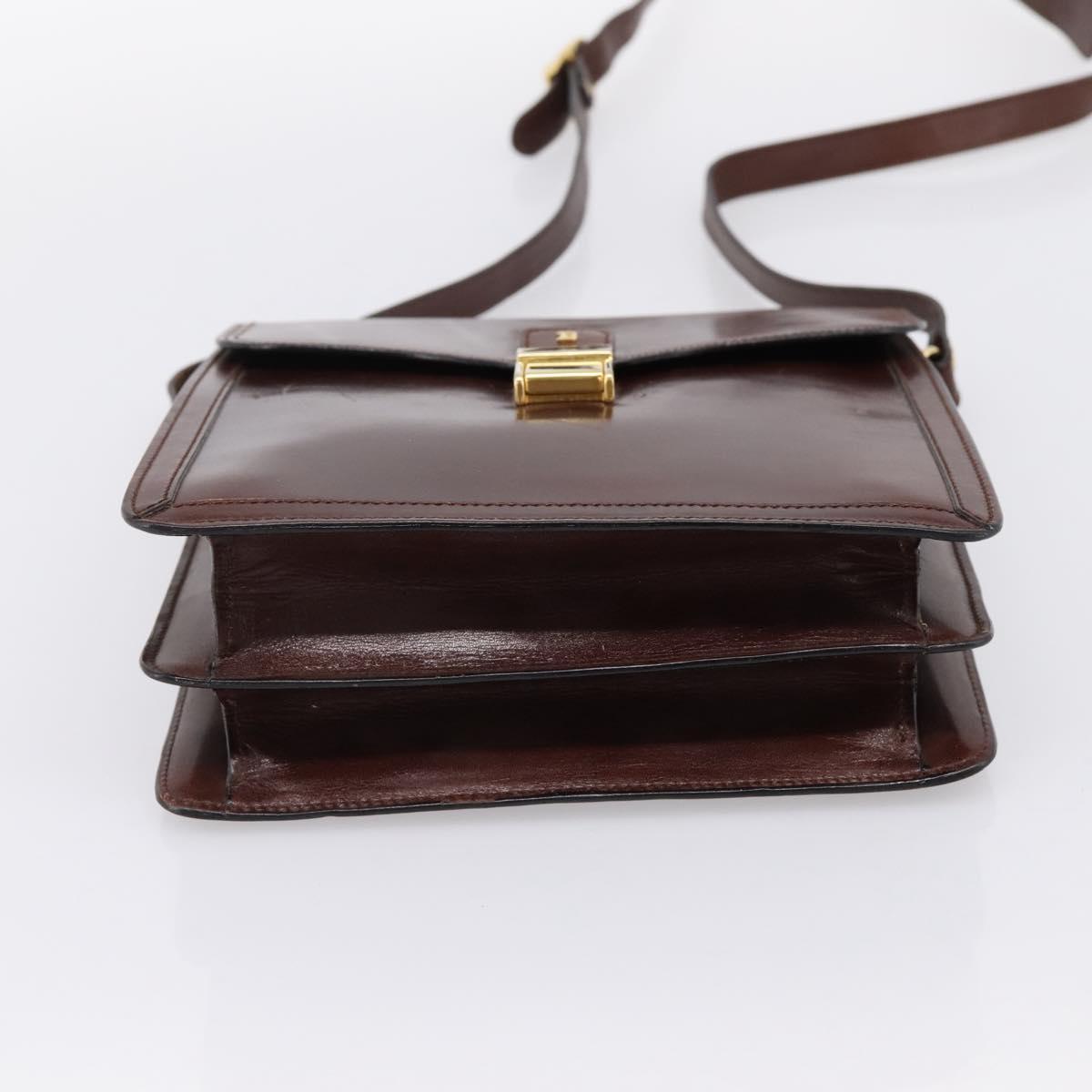 BALLY Shoulder Bag Leather Brown Gold Auth ka5774