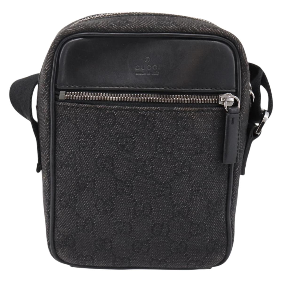 GUCCI GG Canvas Shoulder Bag Black Silver 101680 Auth ka5778