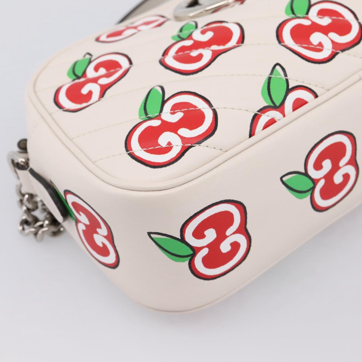 GUCCI GG Marmont Apple Shoulder Bag Leather White Silver 447632 Auth ka5779M