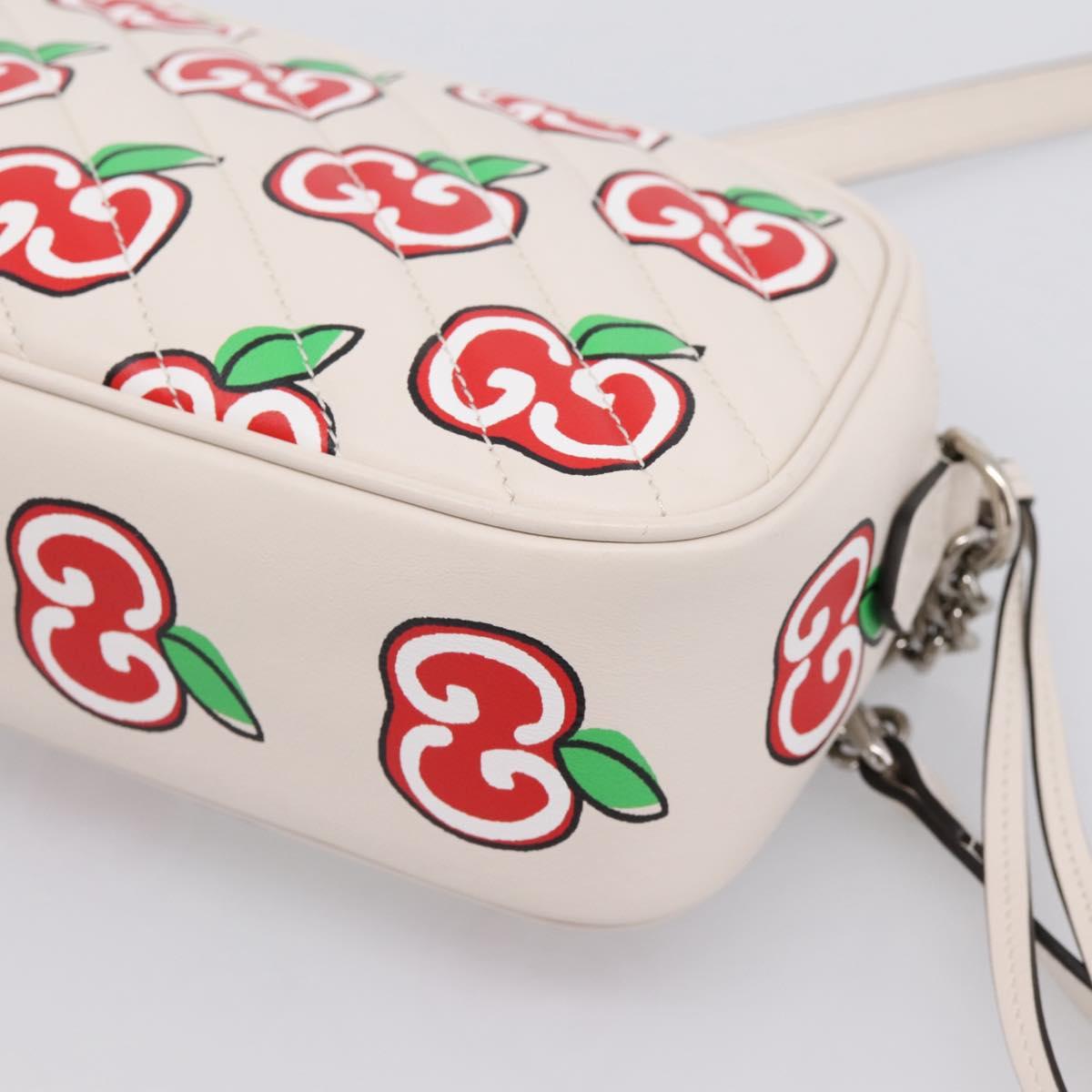 GUCCI GG Marmont Apple Shoulder Bag Leather White Silver 447632 Auth ka5779M