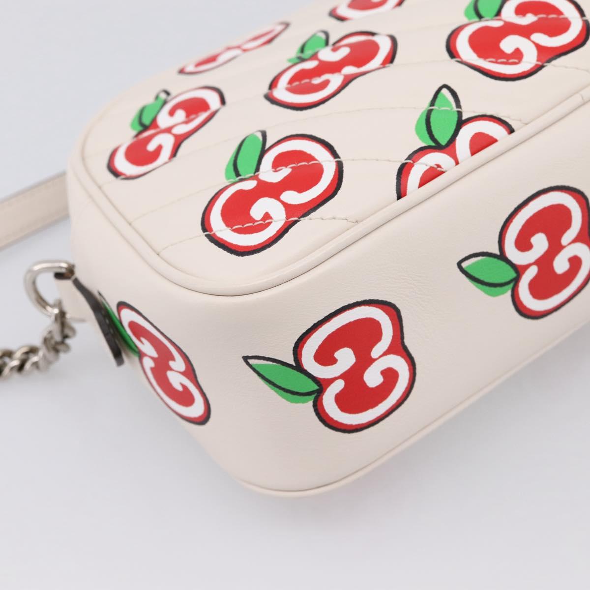 GUCCI GG Marmont Apple Shoulder Bag Leather White Silver 447632 Auth ka5779M