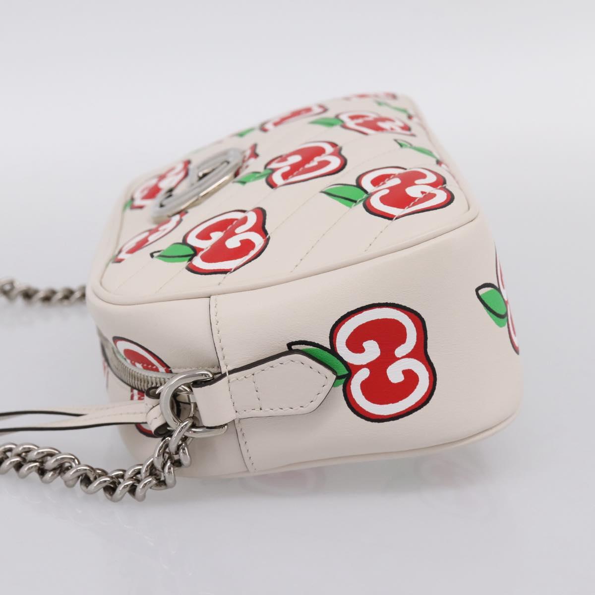 GUCCI GG Marmont Apple Shoulder Bag Leather White Silver 447632 Auth ka5779M