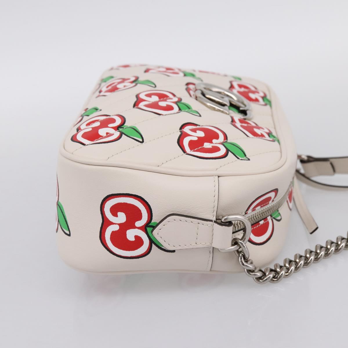 GUCCI GG Marmont Apple Shoulder Bag Leather White Silver 447632 Auth ka5779M