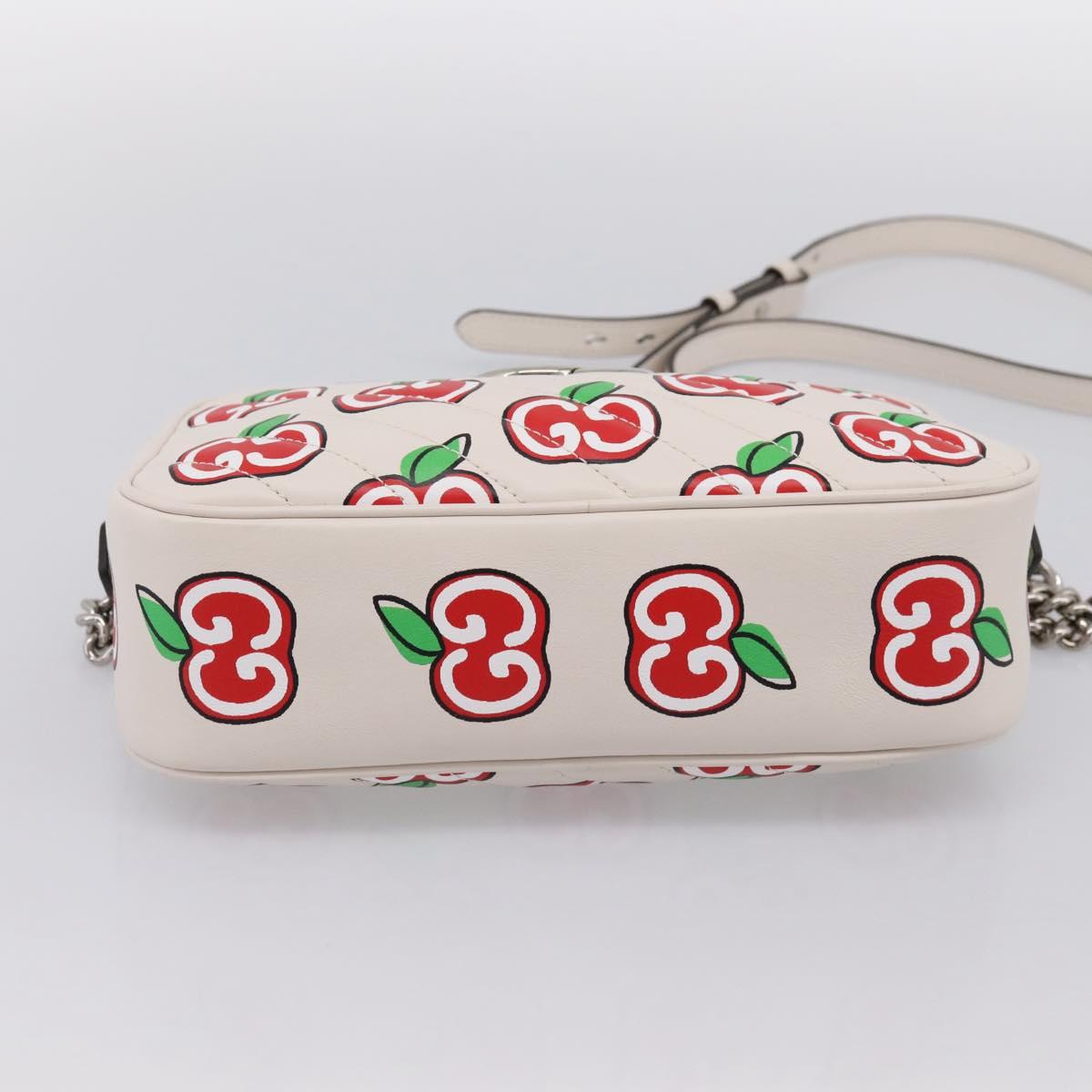 GUCCI GG Marmont Apple Shoulder Bag Leather White Silver 447632 Auth ka5779M