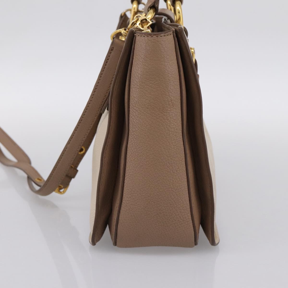 Miu Miu Hand Bag Leather 2way Beige Gold Auth ka5783A