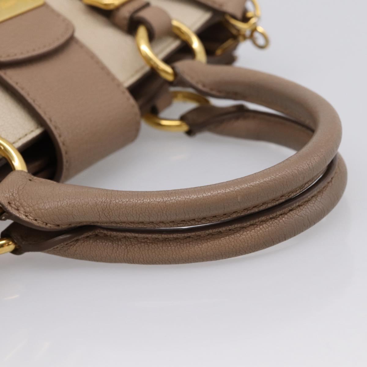 Miu Miu Hand Bag Leather 2way Beige Gold Auth ka5783A