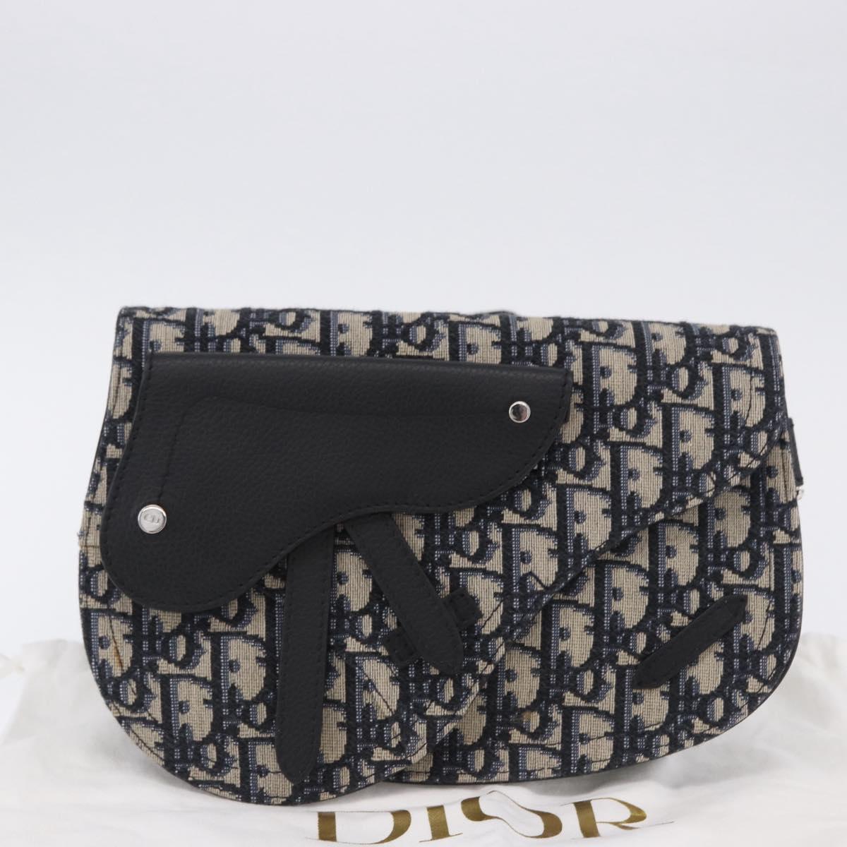 Christian Dior Trotter Canvas Saddle Oblique Jacquard Bag Navy Auth ka5789M
