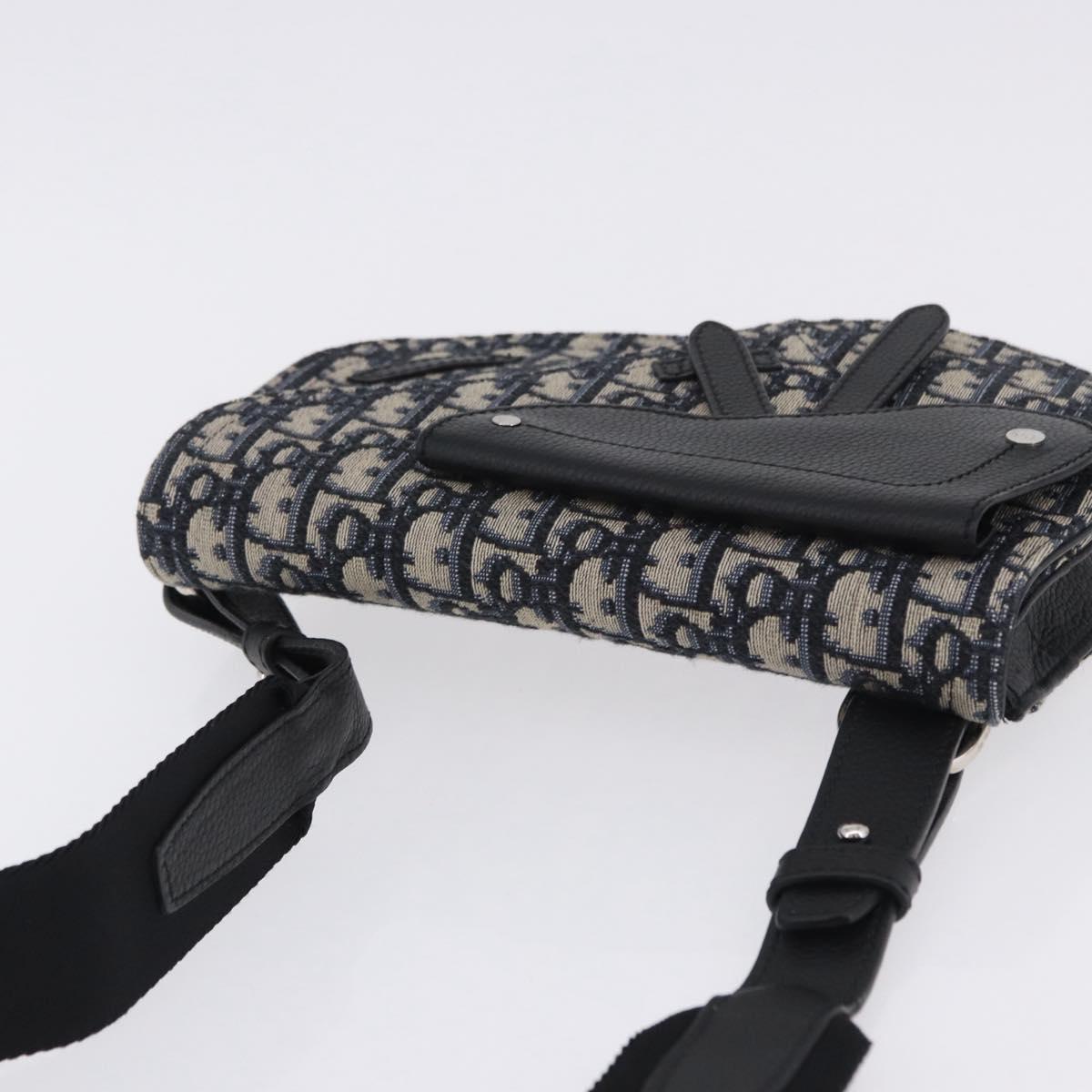Christian Dior Trotter Canvas Saddle Oblique Jacquard Bag Navy Auth ka5789M