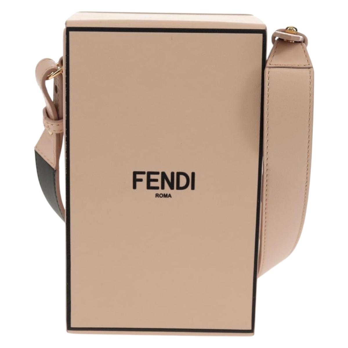 FENDI Shoulder Bag Leather Beige Gold Auth ka578M