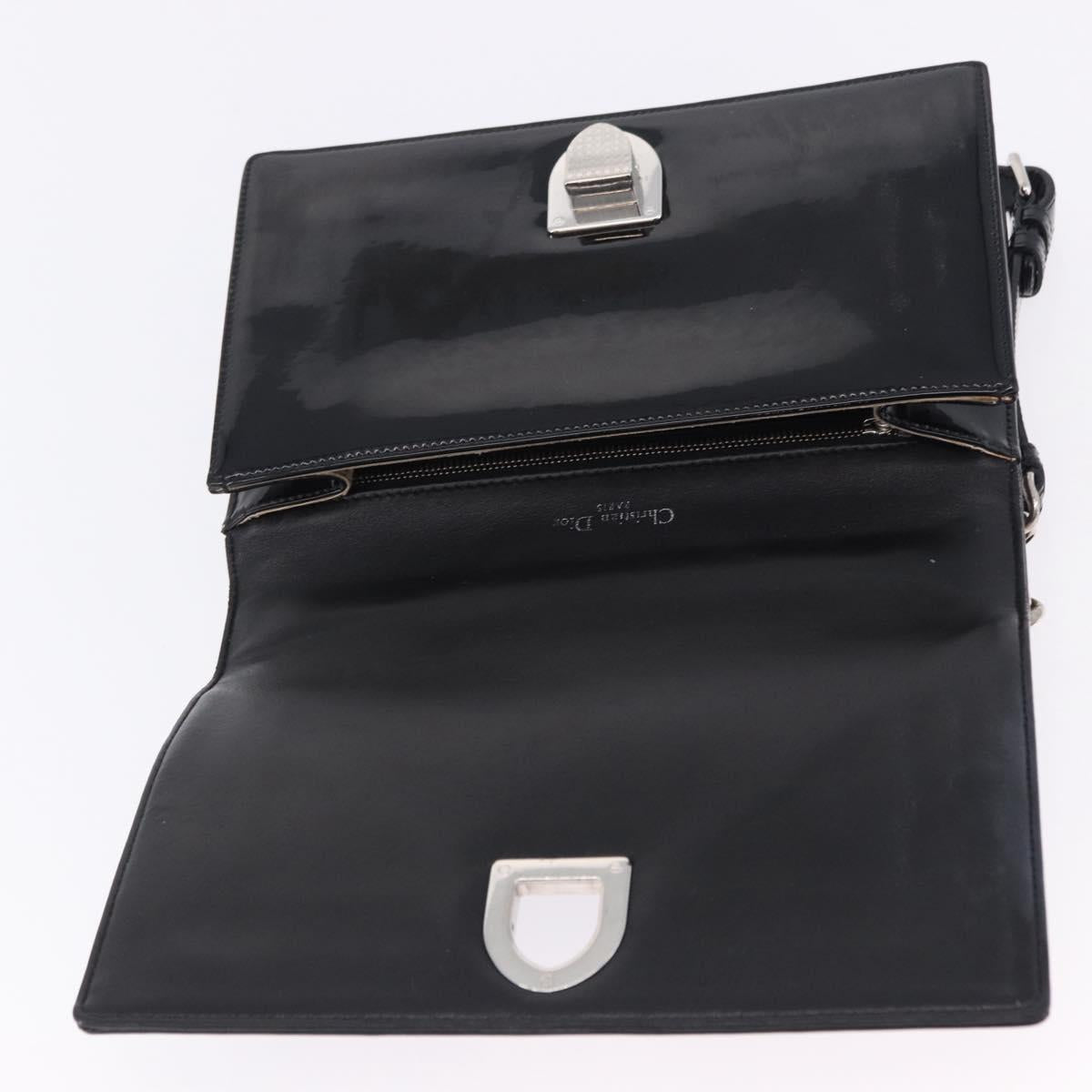 Christian Dior Diorama Chain Bag Patent leather Black Silver Auth ka5792A