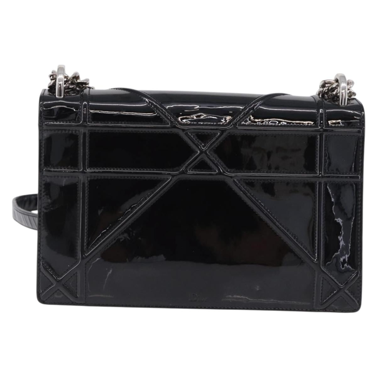 Christian Dior Diorama Chain Bag Patent leather Black Silver Auth ka5792A