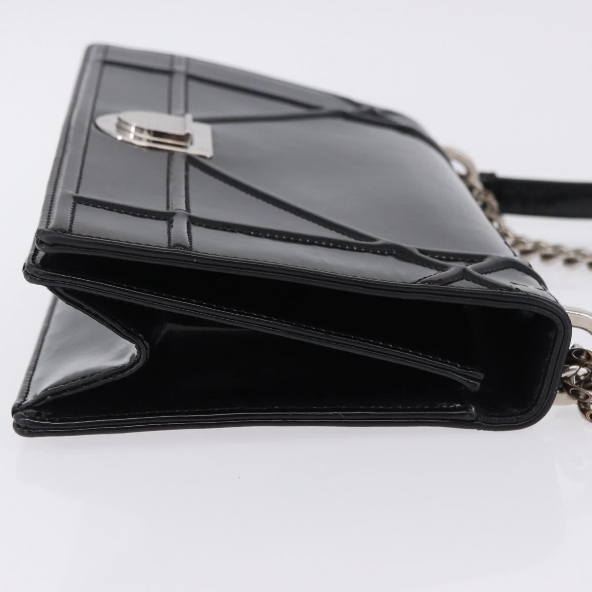 Christian Dior Diorama Chain Bag Patent leather Black Silver Auth ka5792A