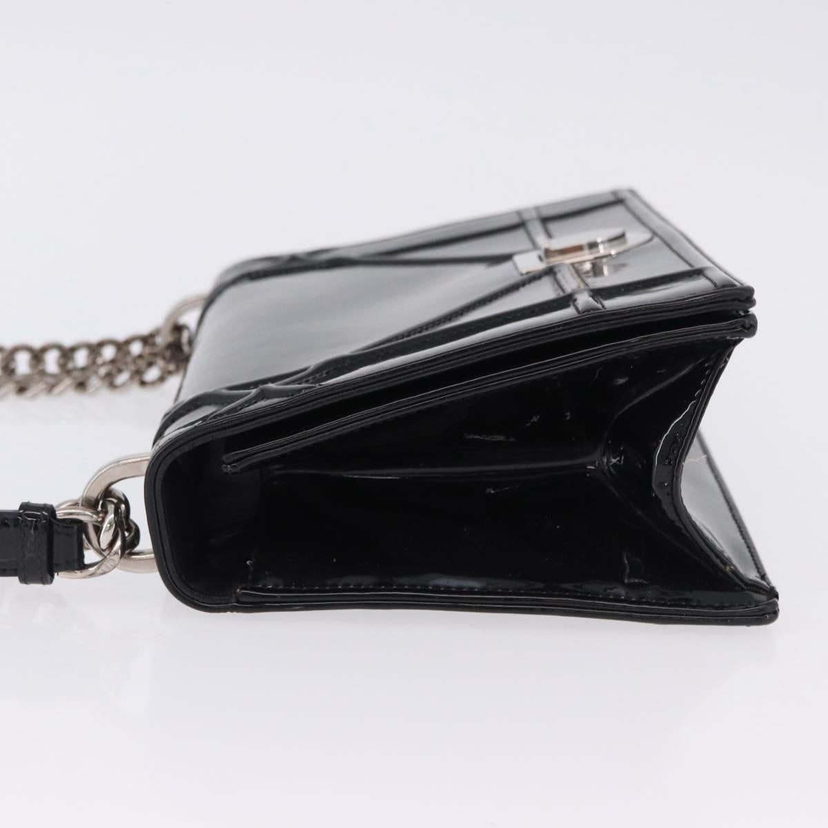 Christian Dior Diorama Chain Bag Patent leather Black Silver Auth ka5792A