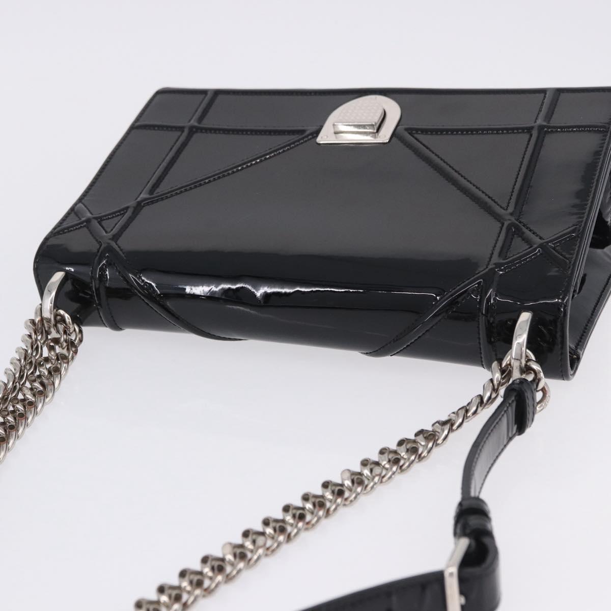 Christian Dior Diorama Chain Bag Patent leather Black Silver Auth ka5792A