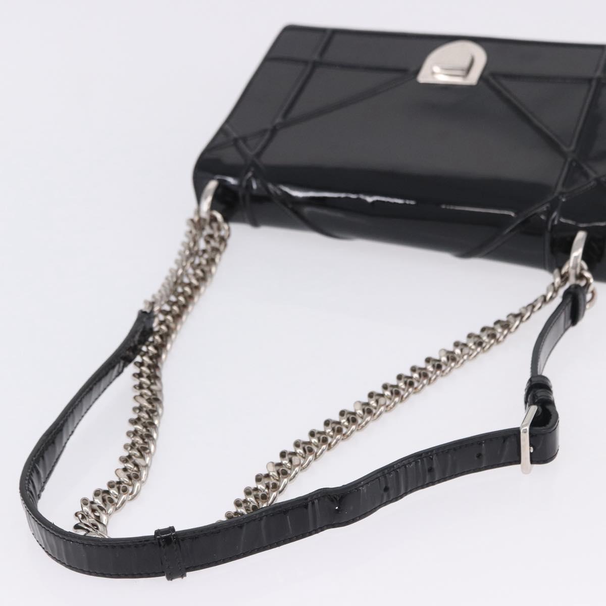 Christian Dior Diorama Chain Bag Patent leather Black Silver Auth ka5792A