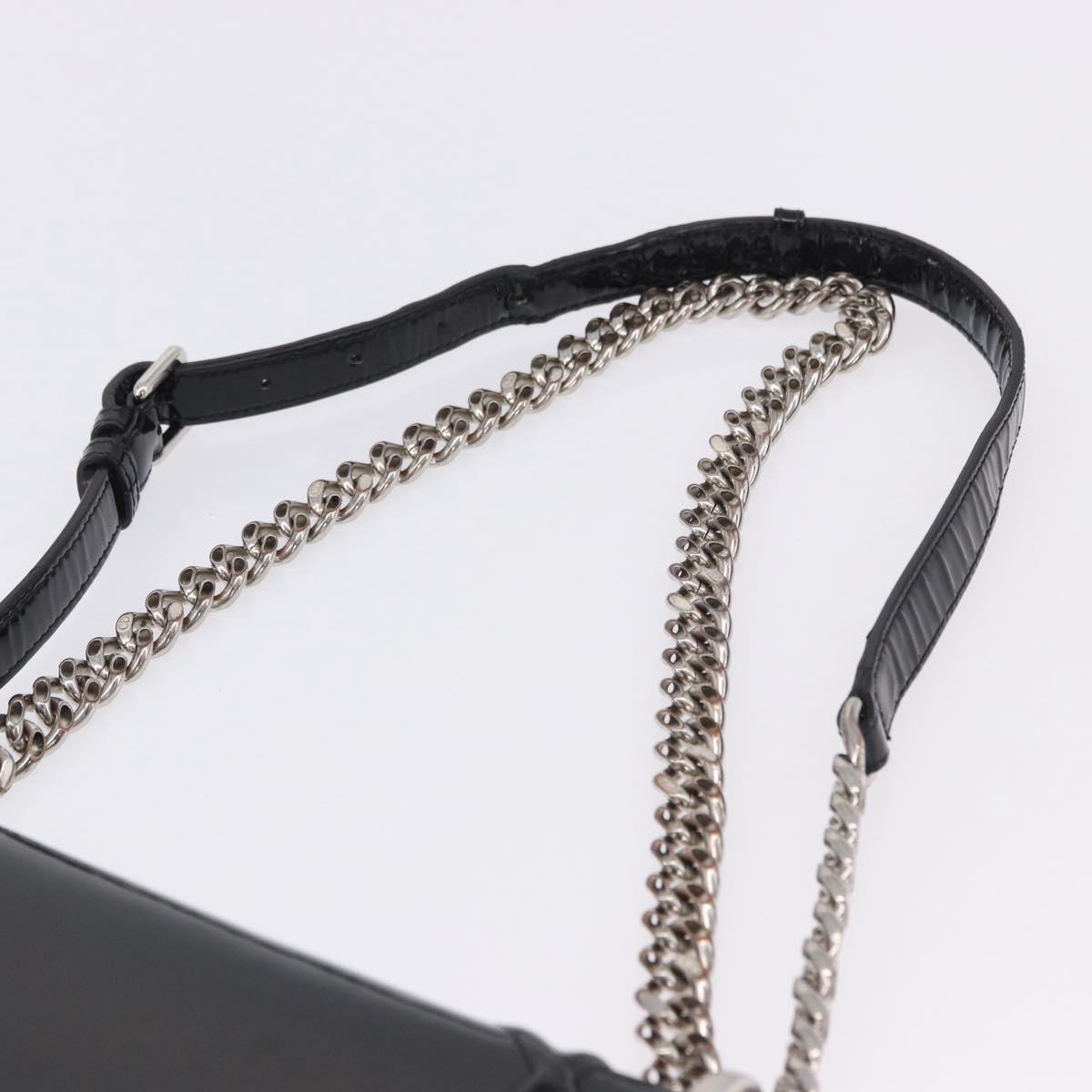 Christian Dior Diorama Chain Bag Patent leather Black Silver Auth ka5792A