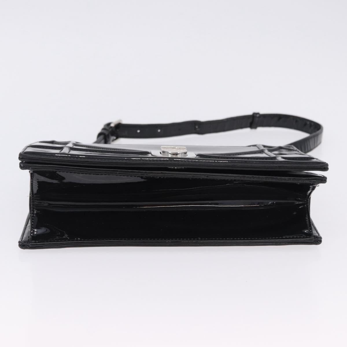 Christian Dior Diorama Chain Bag Patent leather Black Silver Auth ka5792A