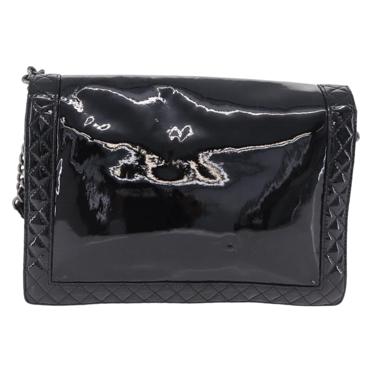 CHANEL Matelasse Boy Chanel Chain Bag Patent leather Black CC Auth ka5793V