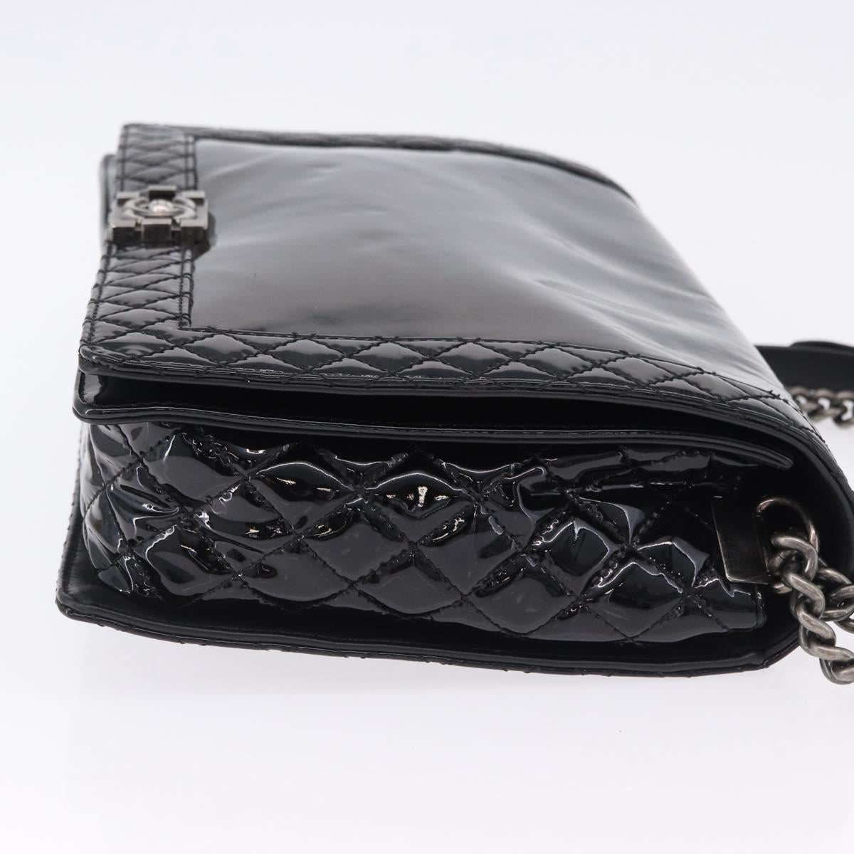CHANEL Matelasse Boy Chanel Chain Bag Patent leather Black CC Auth ka5793V