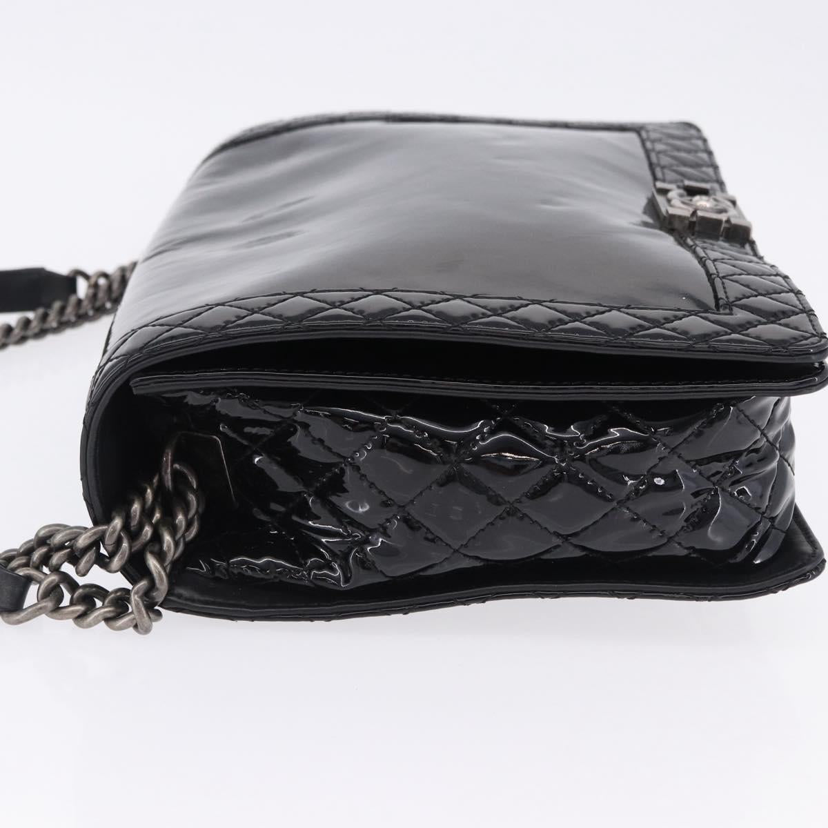 CHANEL Matelasse Boy Chanel Chain Bag Patent leather Black CC Auth ka5793V